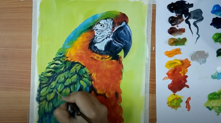 Paintings of Birds in Acrylic for Beginners: How To Paint Macaw Parrot (EASY Tutorial)